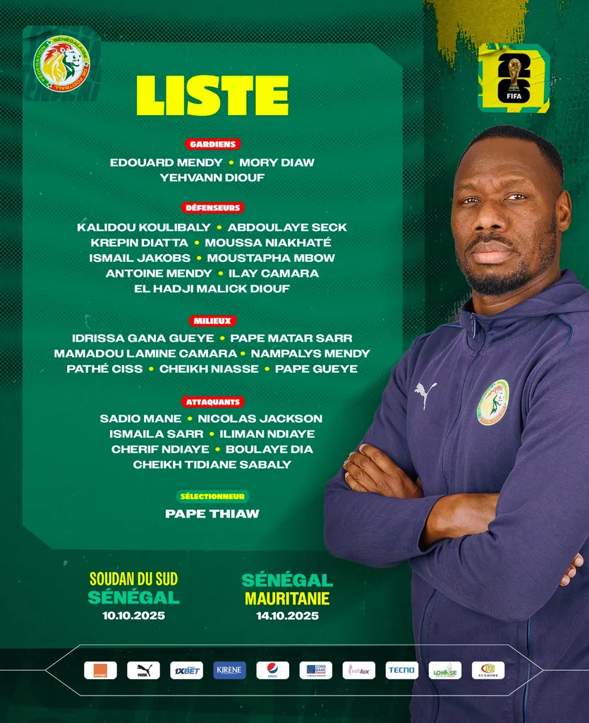 La liste du S&eacute;n&eacute;gal pour le Soudan du Sud et la Mauritanie