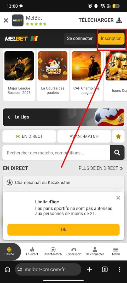 Page d'inscription MelBet