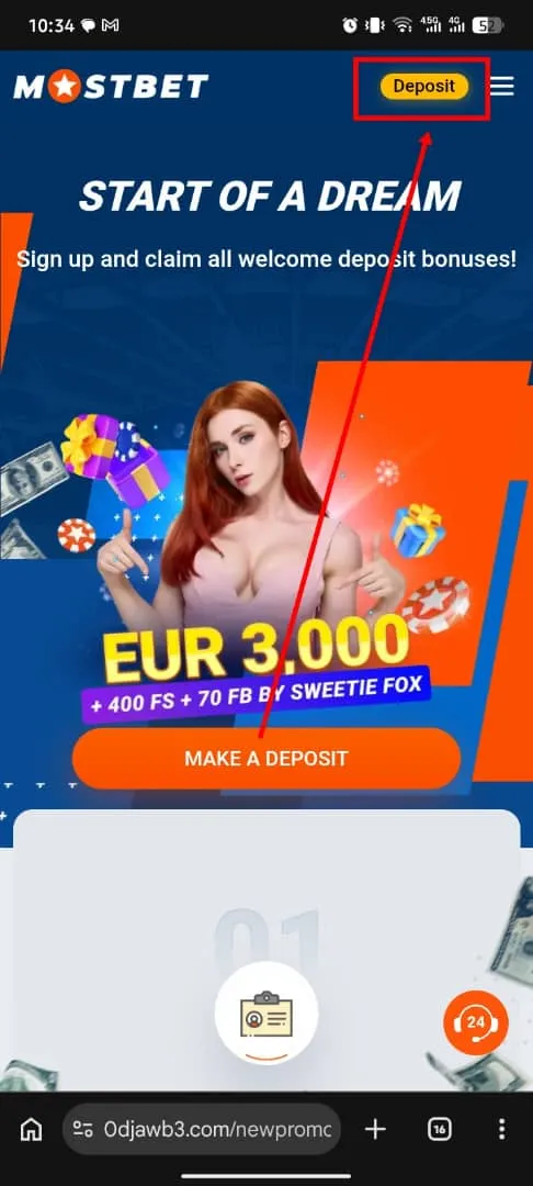 Premier d&eacute;p&ocirc;t avec le code bonus Mosbet