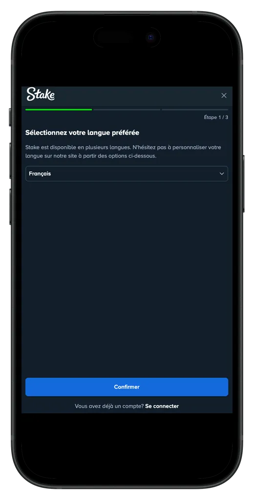 Créez un compte en quelques clics depuis le site mobile Stake
