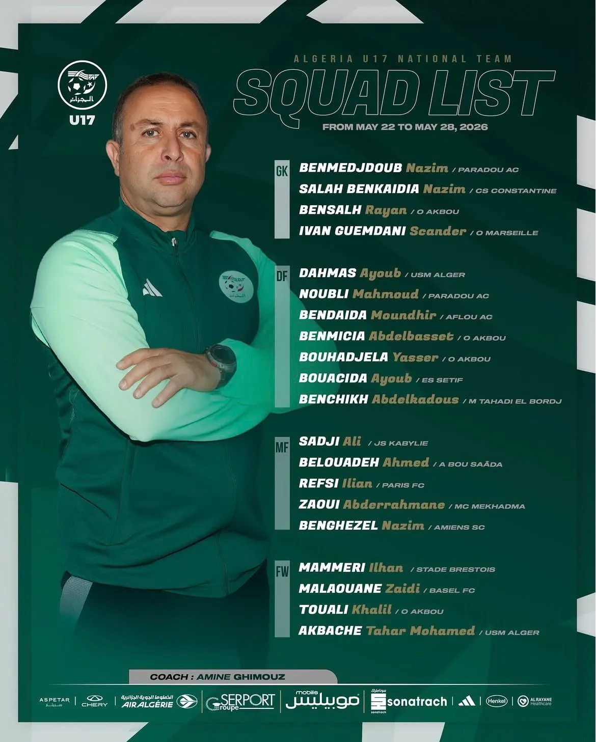 Liste Alg&eacute;rie U17