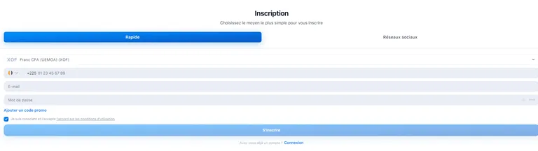 Créer mon compte 1win