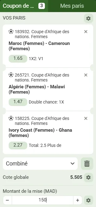 Ticket cotes la CAN f&eacute;minine code promo Linebet