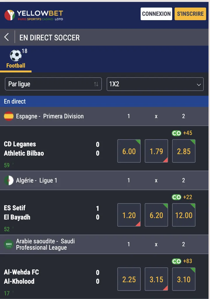 Les paris en direct sur l'APK Yellowbet