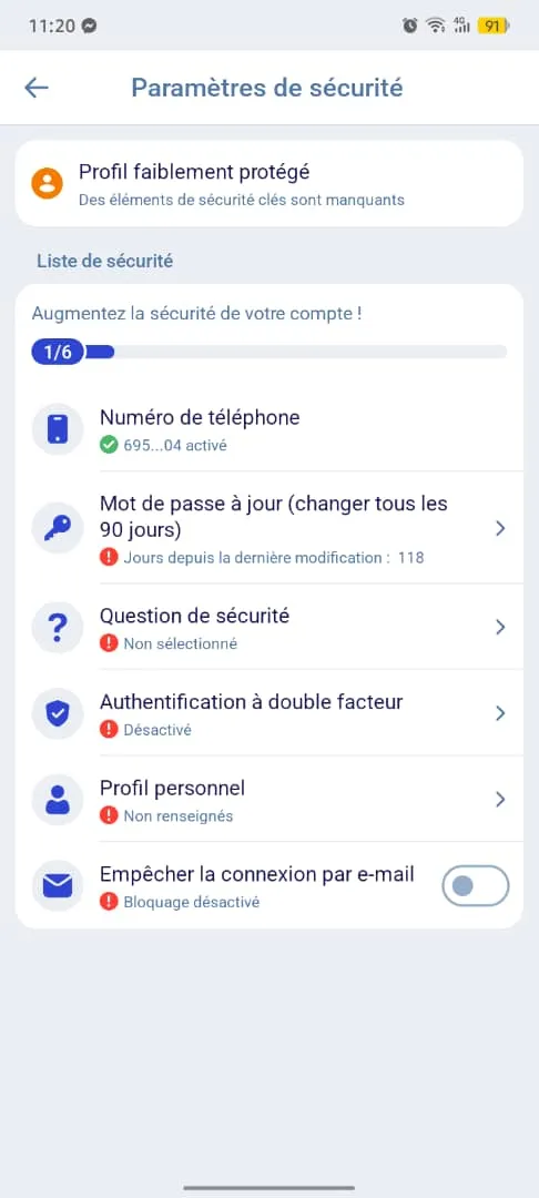 Param&egrave;tres de s&eacute;curit&eacute; recommand&eacute;s par l'APK PariPesa