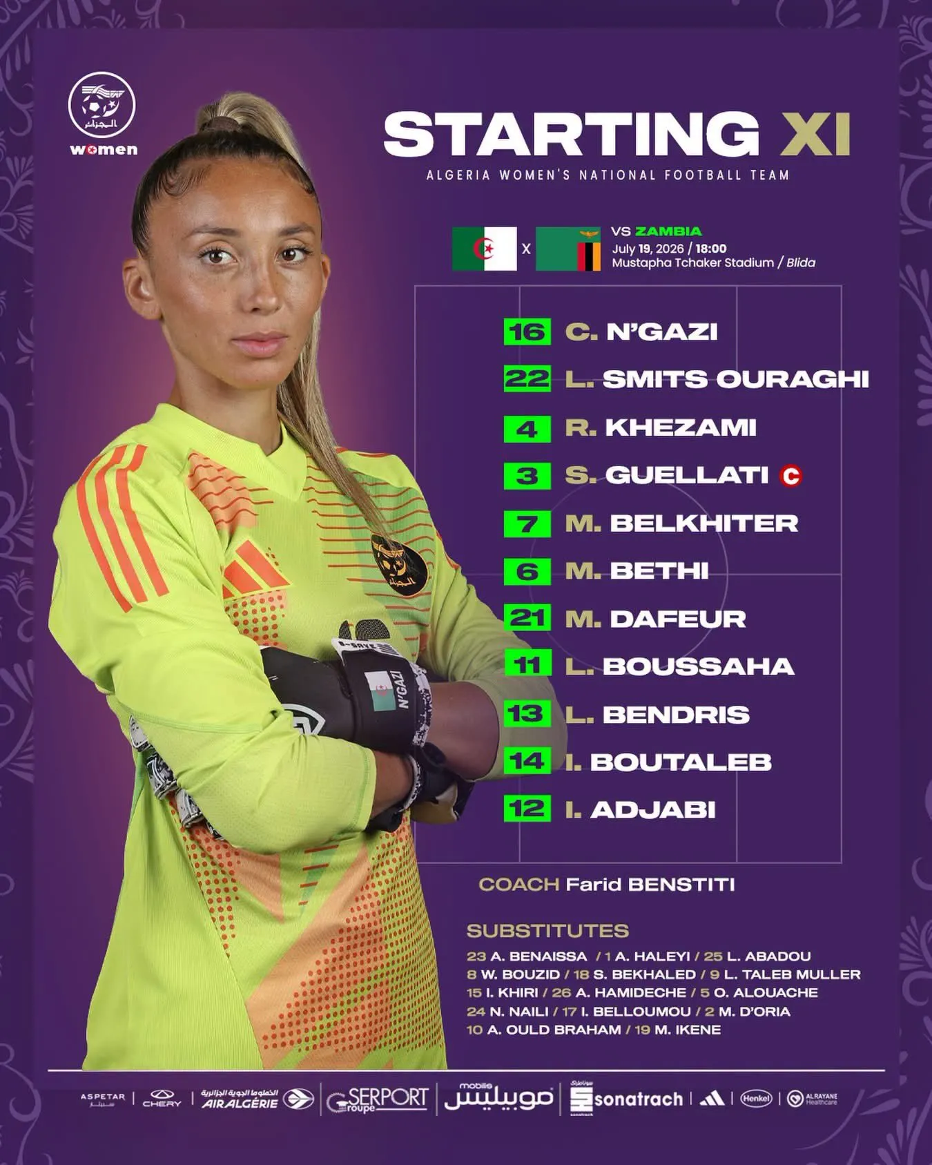 Compo Alg&eacute;rie f&eacute;minine contre Zambie