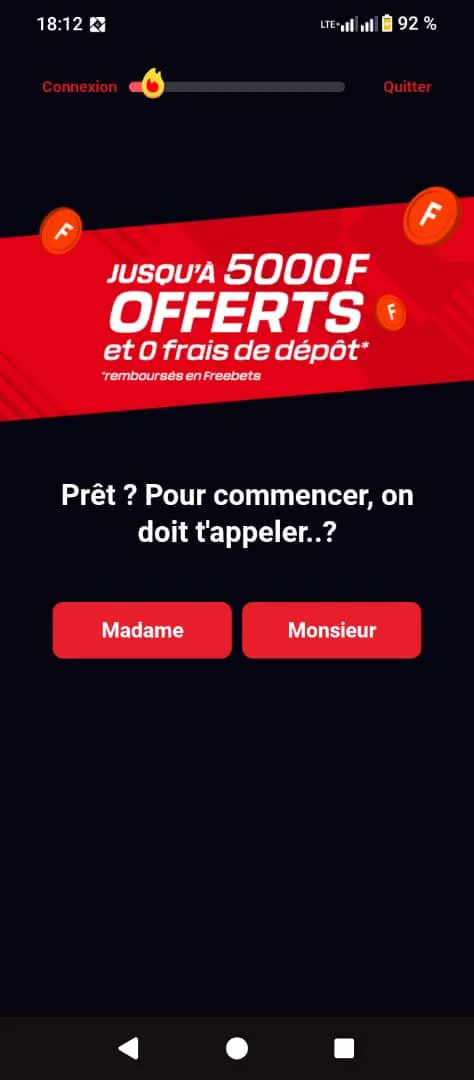 Formulaire d'inscription application Betclic