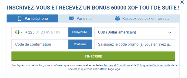 inscription 1xbet