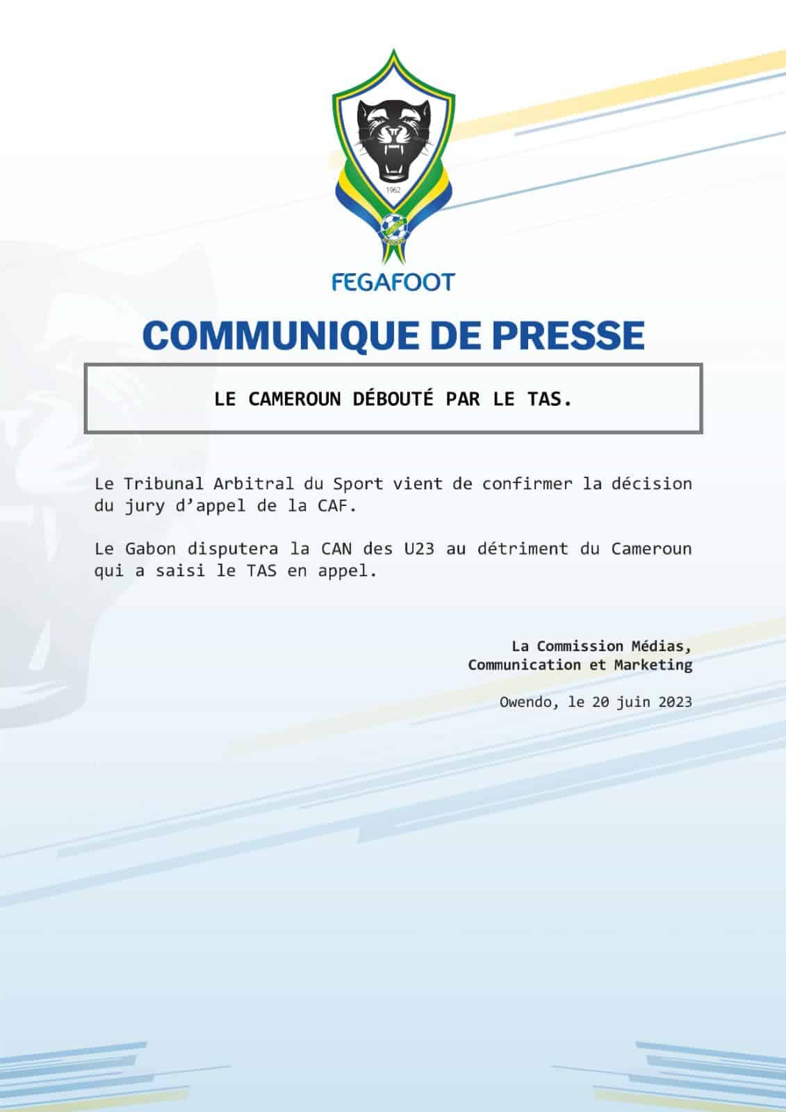 Communiqué Gabon, TAS