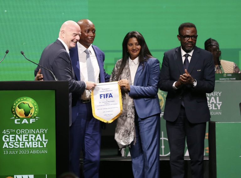AGO CAF, Gianni Infantino, Patrice Motsepe,, Kanizat Ibrahim, Veron Mosengo-Omba
