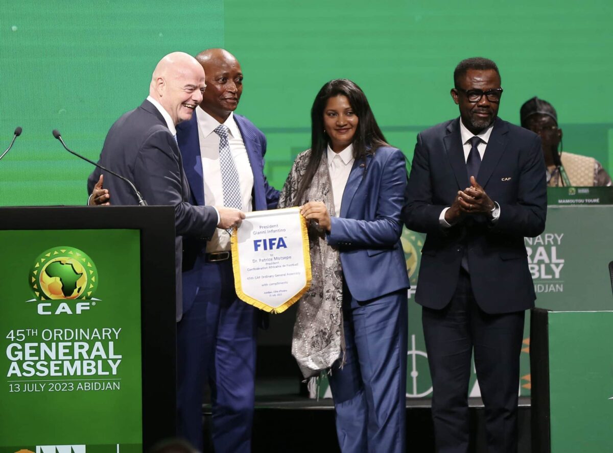 AGO CAF, Gianni Infantino, Patrice Motsepe,, Kanizat Ibrahim, Veron Mosengo-Omba