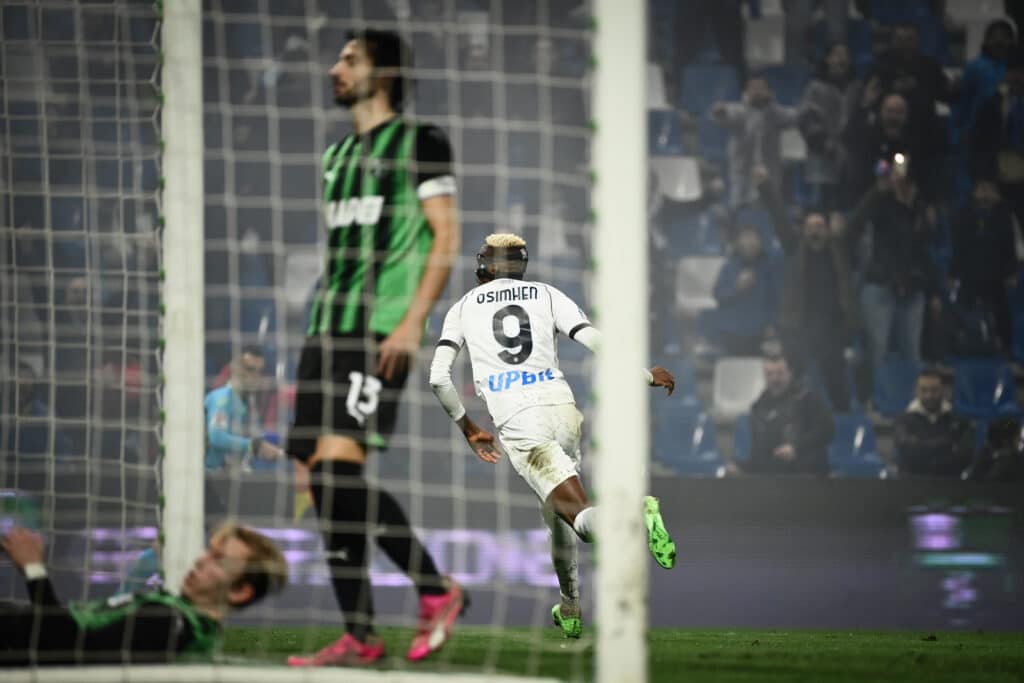 Victor Osimhen celebrates goal against Sassuolo