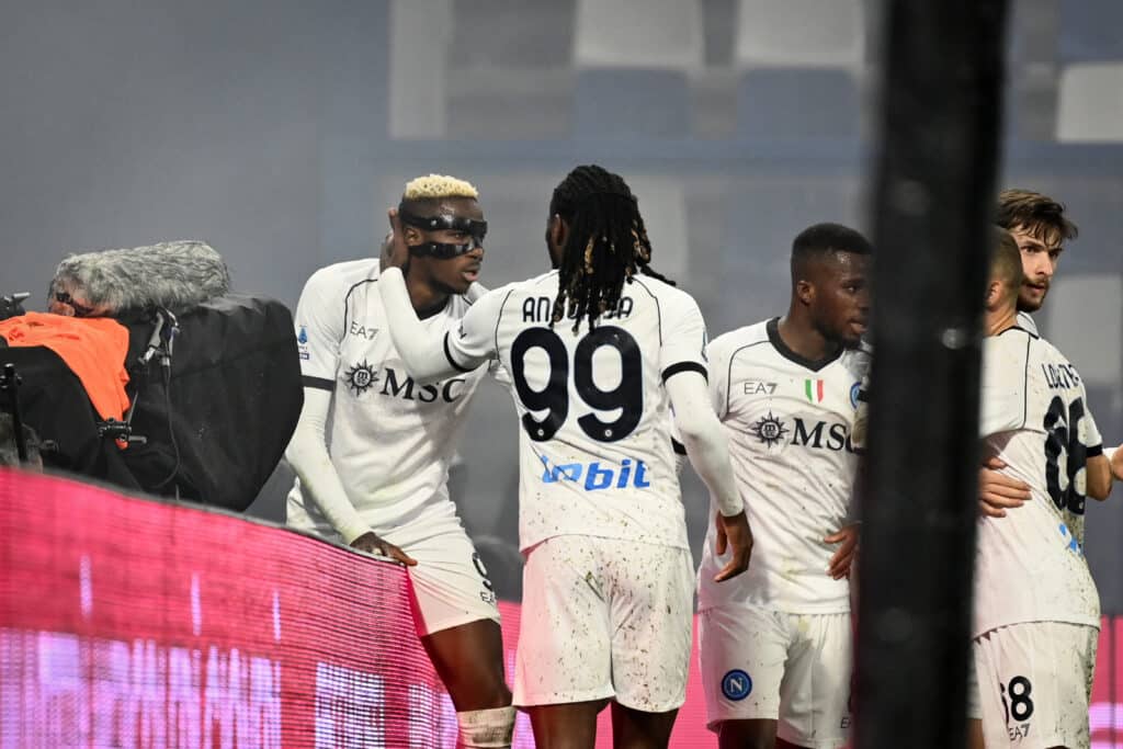 Victor Osimhen celebrates goal vs Sassuolo