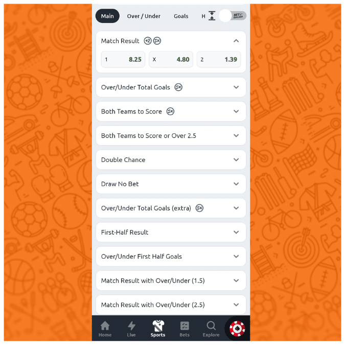 Betano app betting markets